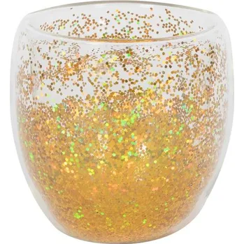 Sklenice SKLENICE S DVOJÍM SKLEM S KONFETY 250 ML, ZLATÁ
