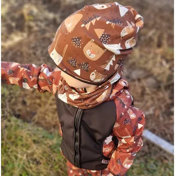 Chlapecká bunda Yháček Softshellová bunda s beránkem Yháček, Lišky a medvědi na kaštanové Velikost: 80