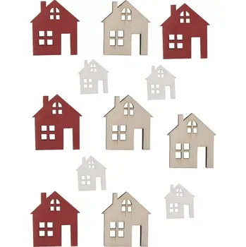 Vánoční dekorace Dřevěné domečky červené mix velikostí cca 4 cm, 12 ks 23000