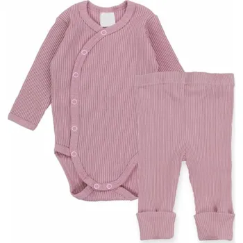 Zavinovací žebrované body + tepláčky, 2D sada MBaby, pudrově růžová 56 (0-3m)