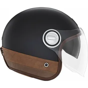 Helma na motorku Přilba HERITAGE, NOX PREMIUM (černá matná, hnědá kůže) 2025