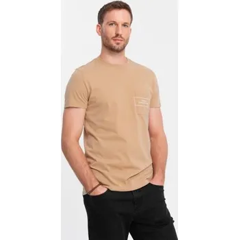 Pánské tričko Pánské bavlněné tričko s potiskem kapes Ombre Streetstyle - pískové V6