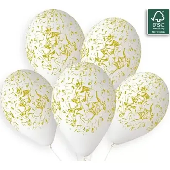 Balónek Latexový balonek bílý s potiskem zlatého mramoru