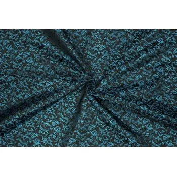 Brokát ornamenty, tyrkysovo-černý, sartor.cz
