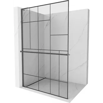 Mexen Kioto+ L sprchová stěna s poličkou Walk-in 80 x 200 cm, černý vzor, kartáčovaná gun gray - 800-080-123-66-78 Sprchové stěny
