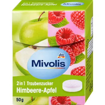 Cukr Mivolis hroznový cukr 2 v 1 s příchutí maliny a jablka