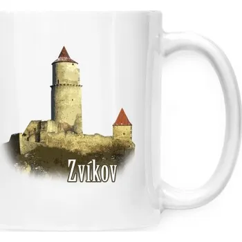 Hrnek malý bílý s potiskem Zvíkov