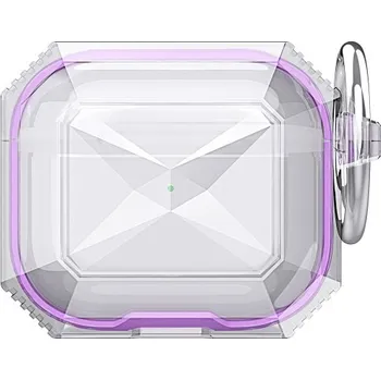 Pouzdro na mobilní telefon Odolný transparentní obal s barevným rámečkem pro AirPods 4 - fialový