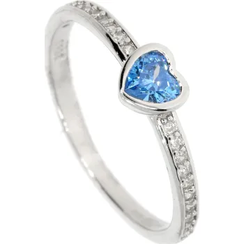 Prsten Zlatnictví Helios Stříbrný prsten modré srdíčko Velikost: 51