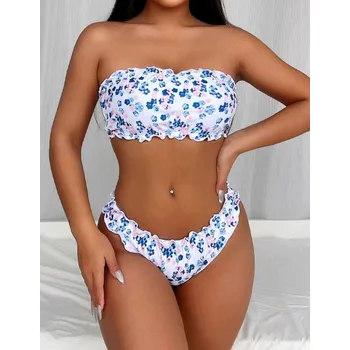 Dámské plavky Dámské dvoudílné plavky s kytičkami Barva: Bílá, Velikostní tabulka: L