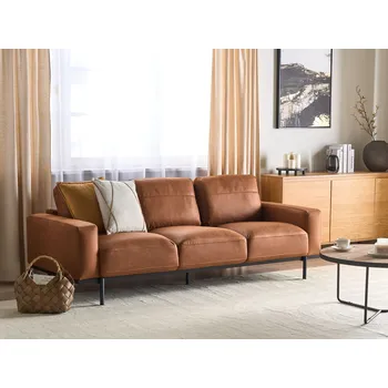 Pohovka Čalouněná pohovka 3místná hnedá efekt kůže moderní nábytek obývací pokoj stylový Beliani