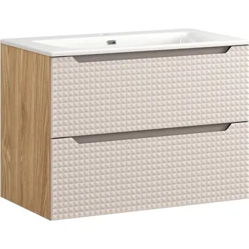 Policová skříň Závěsná skříňka Luxor Beige se zápustným umyvadlem 80 cm béžová/dub olejovaný