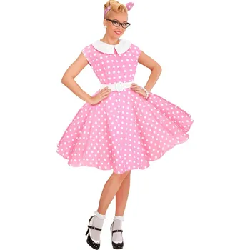 Karnevalový kostým Dámské rock'n'roll šaty v sladce růžové barvě s puntíky - M