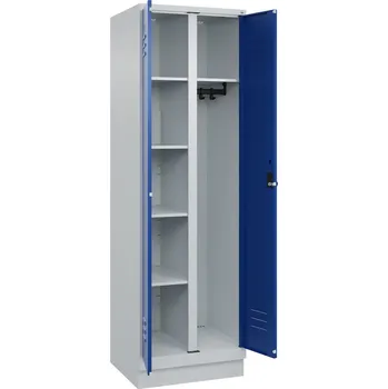 Šatní skříň Skříň na oblečení typ Cabo, 4 vložné police, tyč, š 610 x 500 x 1950 mm, podstavec, šedo-modrá