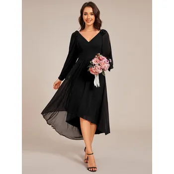 Dámské šaty Elegantní šifonové šaty midi s asymetrickým lemem Barva: Černá, Velikost: 9XL