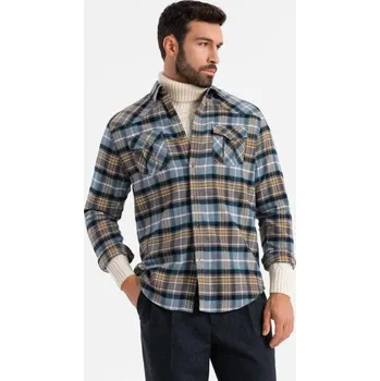 Pánská košile Ombre Clothing Stylová flanelová károvaná šedo žlutá košile V1 SHCS-0149