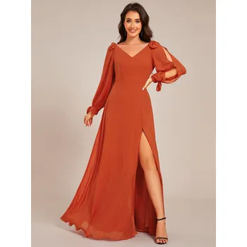 Dámské šaty Áčkové šaty maxi s průstřihy na rukávech Barva: Oranžová, Velikost: 4XL