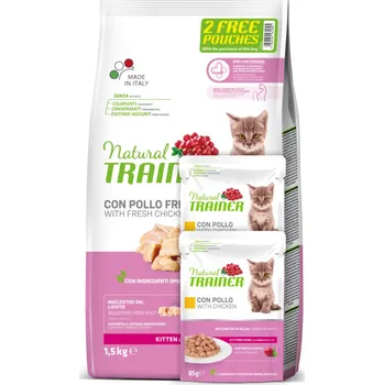 Krmivo pro kočku Natural Trainer Cat Kitten kuřecí 1,5kg + 2ks kapsičky