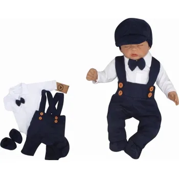 Kojenecká souprava Z&Z 5-dílná pletená sada Boy, body, kalhoty, čepička, motýlek, botičky, granát, Velikost koj. oblečení 74 (6-9m)