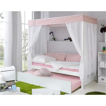 Dětská postel Dětská postel s nebesy + přistýlka Rosa 90 x 200 cm hvezdičky/bílá