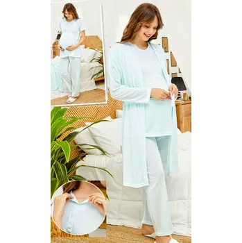 Dámské pyžamo Azurový set kojící i těhotenský, pyžamo a župan pruhovaný 1G0606 modrá xl