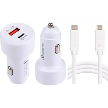S-T-A-R CL nabíječka do auta QC 3.0 20W pro telefony Huawei / Honor + dobíjecí a datový kabel s "C" konektorem, bílá, 12V / 24V