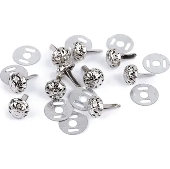 Dvounožkový hřeb / kovové nožičky na kabelky filigrán Ø10 mm; 12 mm, střední, 1 (Ø10 mm) nikl