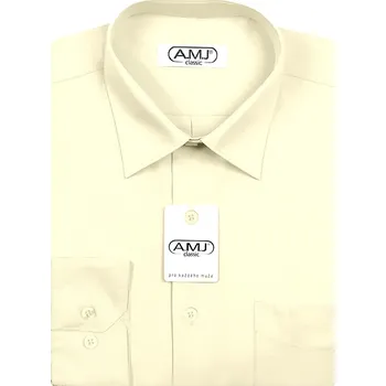 Pánská košile Pánská košile AMJ jednobarevná JDP016, smetanová, dlouhý rukáv, prodloužená délka, vel. 43