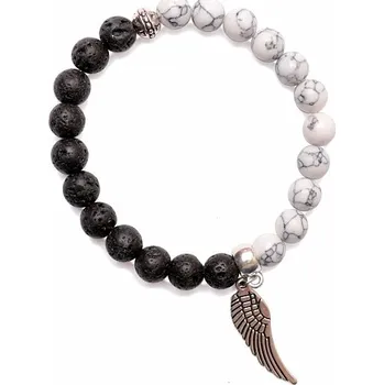 Náramek Howlit bílý a láva náramek s andělským křídlem obvod cca 16 až 22 cm
