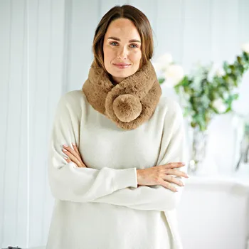 Čepice 3Pagen Kožešinová šála béžová uni