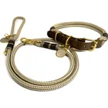 SvětTlapky Luxusní vodítko s obojkem pro psy TERRY RUKOJEŤ SET - Zlaté 1,4m Velikost setu (plíšek není součástí produktu): M