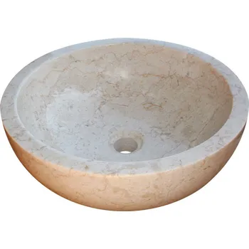 Umyvadlo Kamenné umyvadlo na desku kulaté, leštěný mramor krémový, průměr 50 cm