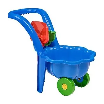 Hračka na písek Dětské zahradní kolečko s lopatkou a hráběmi BAYO Sedmikráska modré
