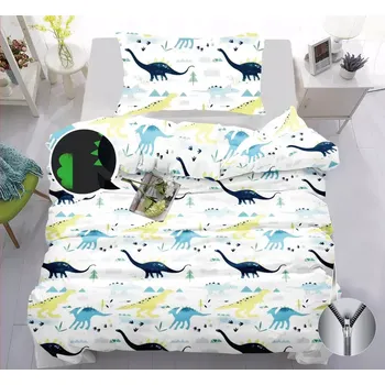 Povlečení TOTÁLNÍ MASAKR CEN ! BAVLNĚNÉ POVLEČENÍ SVÍTÍCÍ - DINOSAUŘI 140 x 200, 70 x 90 cm zipový uzávěr