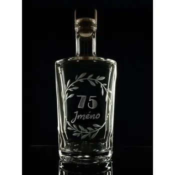 Lahev na slivovici 0,7l k 75-tinám s vlastním jménem - ručně ryté (broušené), dárková krabička, možnost jména na přání