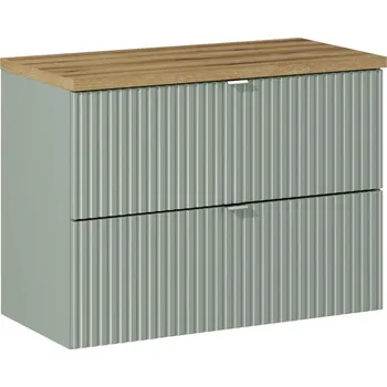 Policová skříň Závěsná skříňka pod umyvadlo Line Reed s deskou 80 cm zelená/dub coast evoke