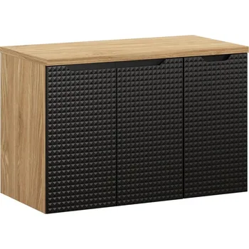 Policová skříň Závěsná skříňka pod umyvadlo Luxor Black s deskou 90 cm černá/dub olejovaný