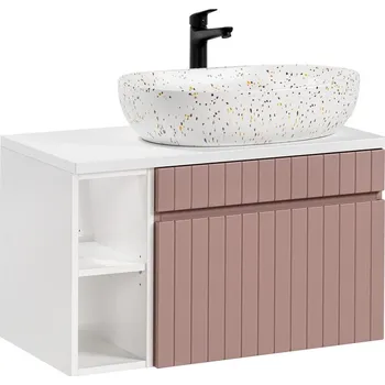 Koupelnový nábytek Závěsná umyvadlová skříňka Iconic s deskou a umyvadlem 80 cm růžová/bílá