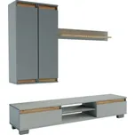 Moderní obývací stěna OHIO - šedá činčila, dub kraft, praktické úložné prostory