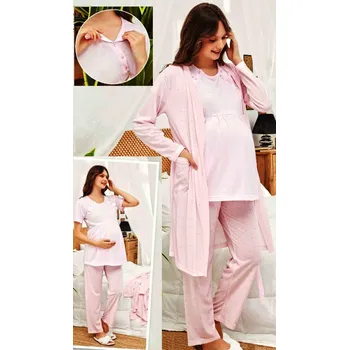 Dámské pyžamo Růžový set kojící i těhotenský, pyžamo a župan - vzor šedé puntíky 1G0618 růžová xl