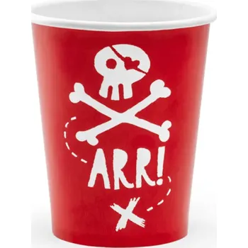 Jednorázové nádobí Papírové kelímky Piráti ARR!, červené, 220ml, set 6ks (zn. PartyDeco)