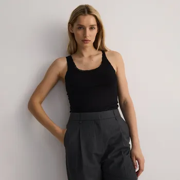 Reserved - Bavlněný top s krajkou - černý - ZR394-99X - ZR394-99X-S