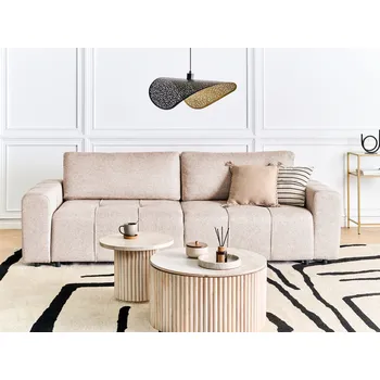 Pohovka Světle hnědá čalouněná třímístná pohovka silně polstrovaná s úložným boxem područky moderní styl do obývacího pokoje Beliani