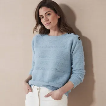 Dámský svetr Pulovr s lodičkovým výstřihem, z úpletu s vlasem modrošedá 54