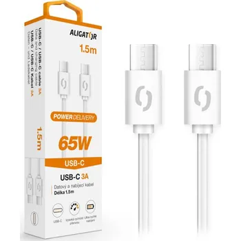 Datový kabel Datový kabel Aligator Power 65W, USB-C/USB-C 3A 1,5m, bílá