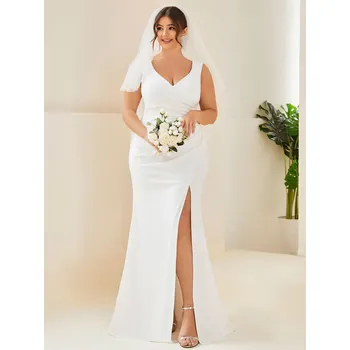 Dámské šaty Svatební šaty s výstřihem do V s rybím ocasem bez rukávů Barva: Bílá, Velikost: 6XL