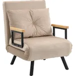 HOMCOM Rozkládací pohovka Relaxační křeslo s funkcí lůžka Postel pro hosty Sametový vzhled Polštáře s nastavitelnou opěrkou zad Béžová 63 x 73 x 81 cm do obývacího pokoje |