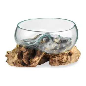 Skleněná mísa na dřevě 20 cm velká - var. C