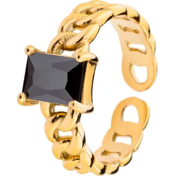 Prsten franco bene Diamond prsten s černým kamínkem - pozlacený | 1022