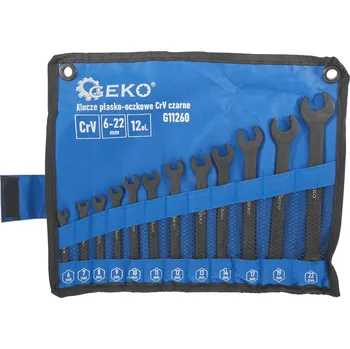 Ruční nářadí Očkoploché klíče CrV černé, 6-22mm, 12ks, Geko G11260